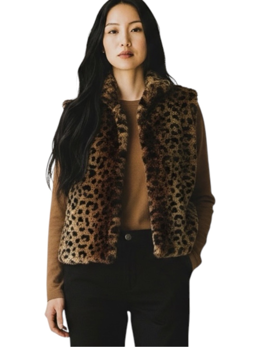 Betsey Johnson Brown Black Faux Fur Leopard Print Vest NWOT Size M